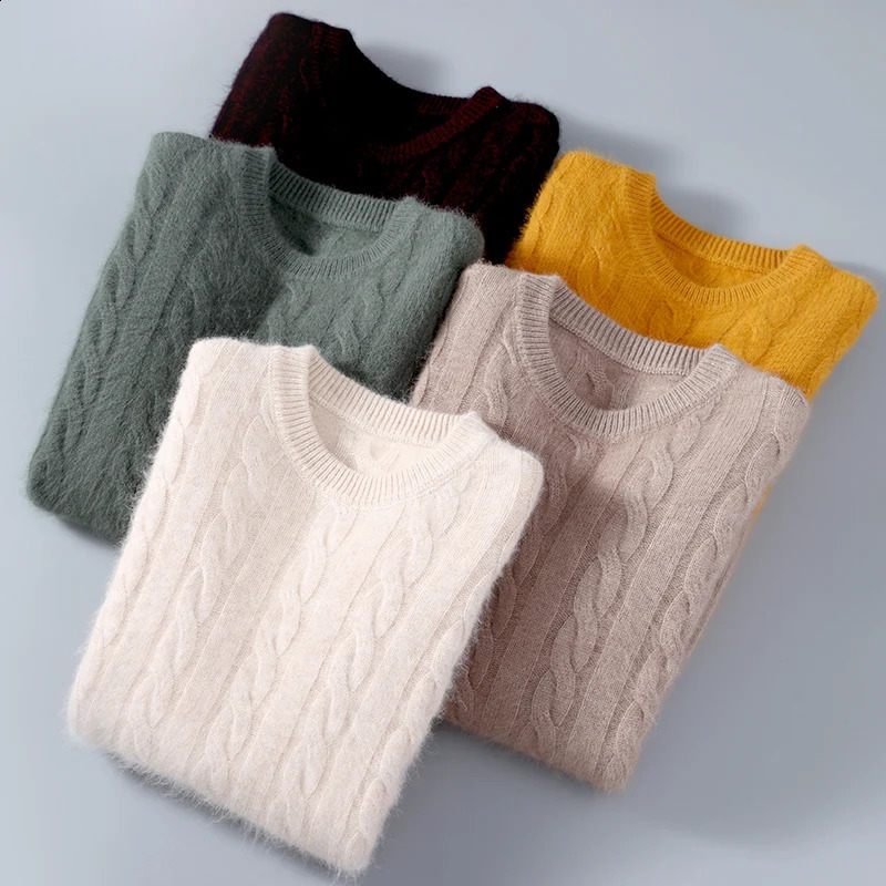 Winter Mens Thickened Sweater Mink Cashmere Sweater Pullover Round Neck Twisted Large Size Casual Underlay Knitted Warm Top 240821