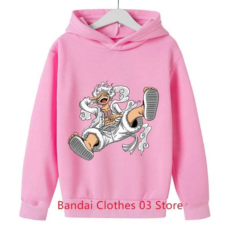 Gear Fifth Luffy printed anime boy hoodie pullover casual street wear unisex childrens spring clothingY240814
