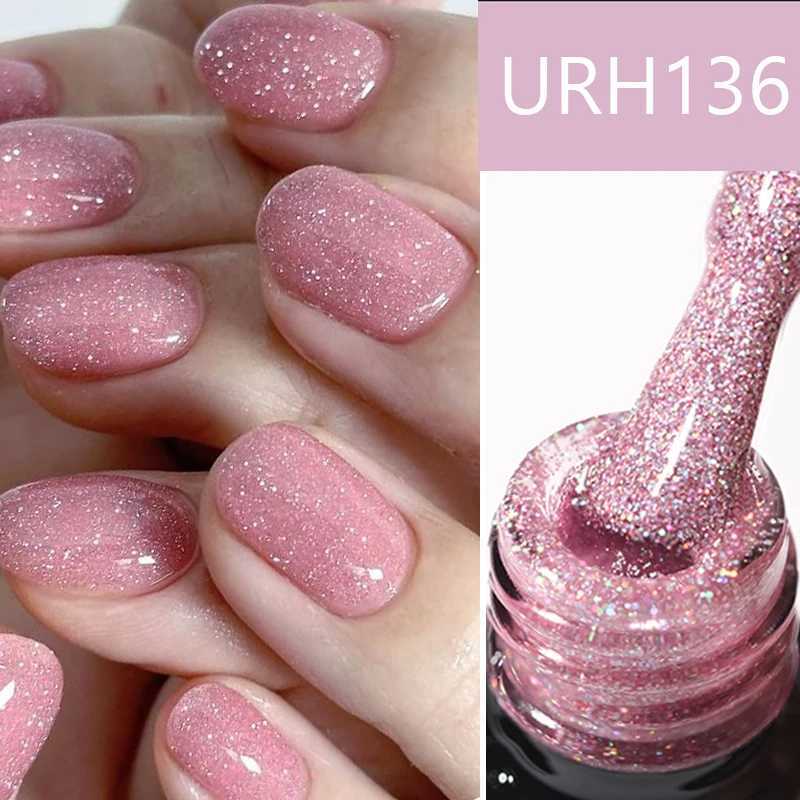 UR SUGAR 7ml Sparkling Flakes Glitter Tender Pink Hybrid Nail Gel Polish 140 Colors Semi-permanent Varnish Nail Art Base Top GelM240814