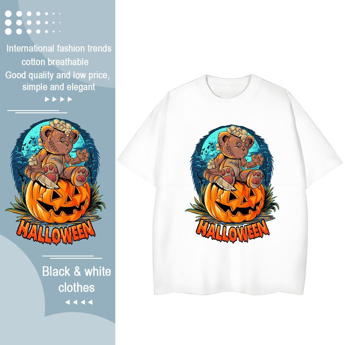 Brand Man T Shirts pumpkin Breathable Short Sleeve Sport Skull 100% Cotton 230g Men Tops Tees 2024 Summer Tee Shirt