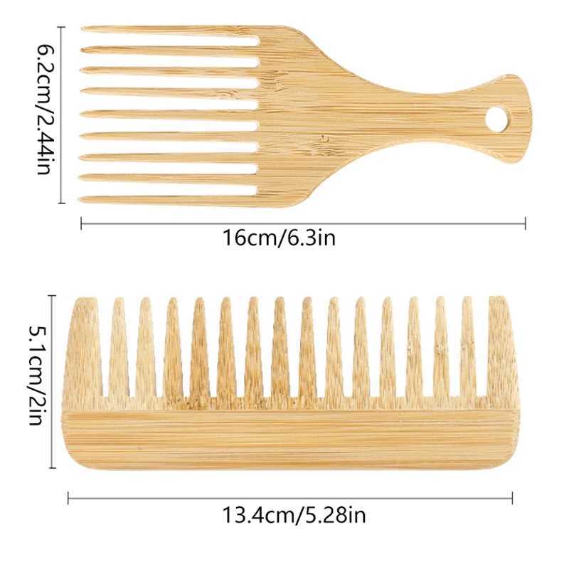 1 piece of natural bamboo and wood comb anti-static African fork comb beard comb mens anti-static wood comb hair comb W240813