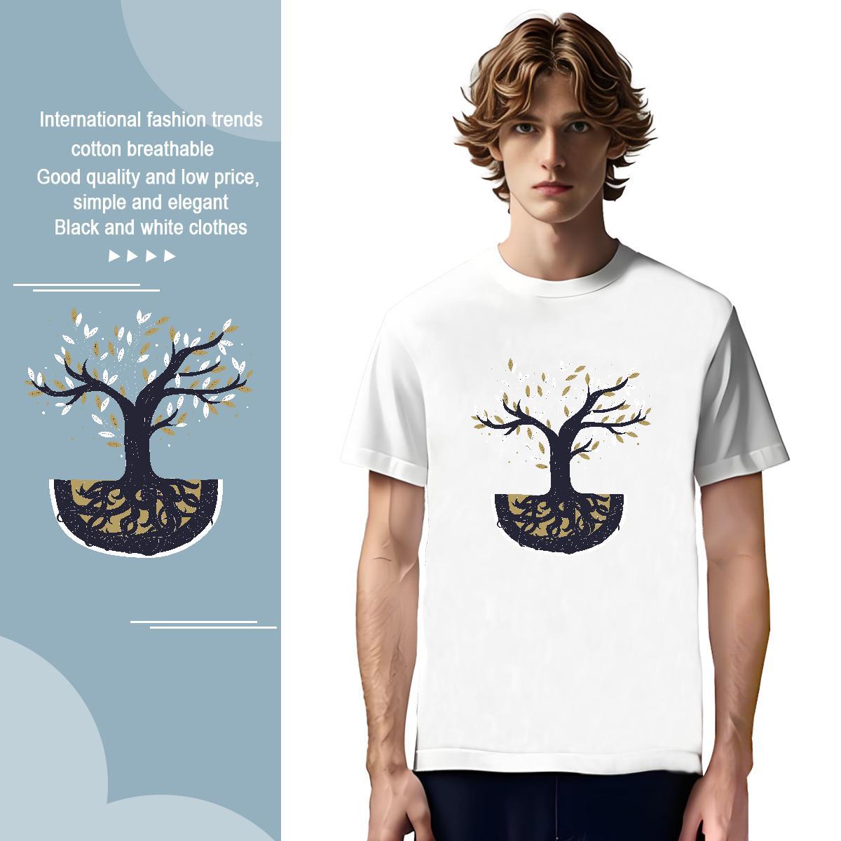 Men T Shirts 230g Pure Cotton tree Street Wear Breathable Short Sleeve DIY Printed Men Tshirts 2024 New Cool Tee Shirt