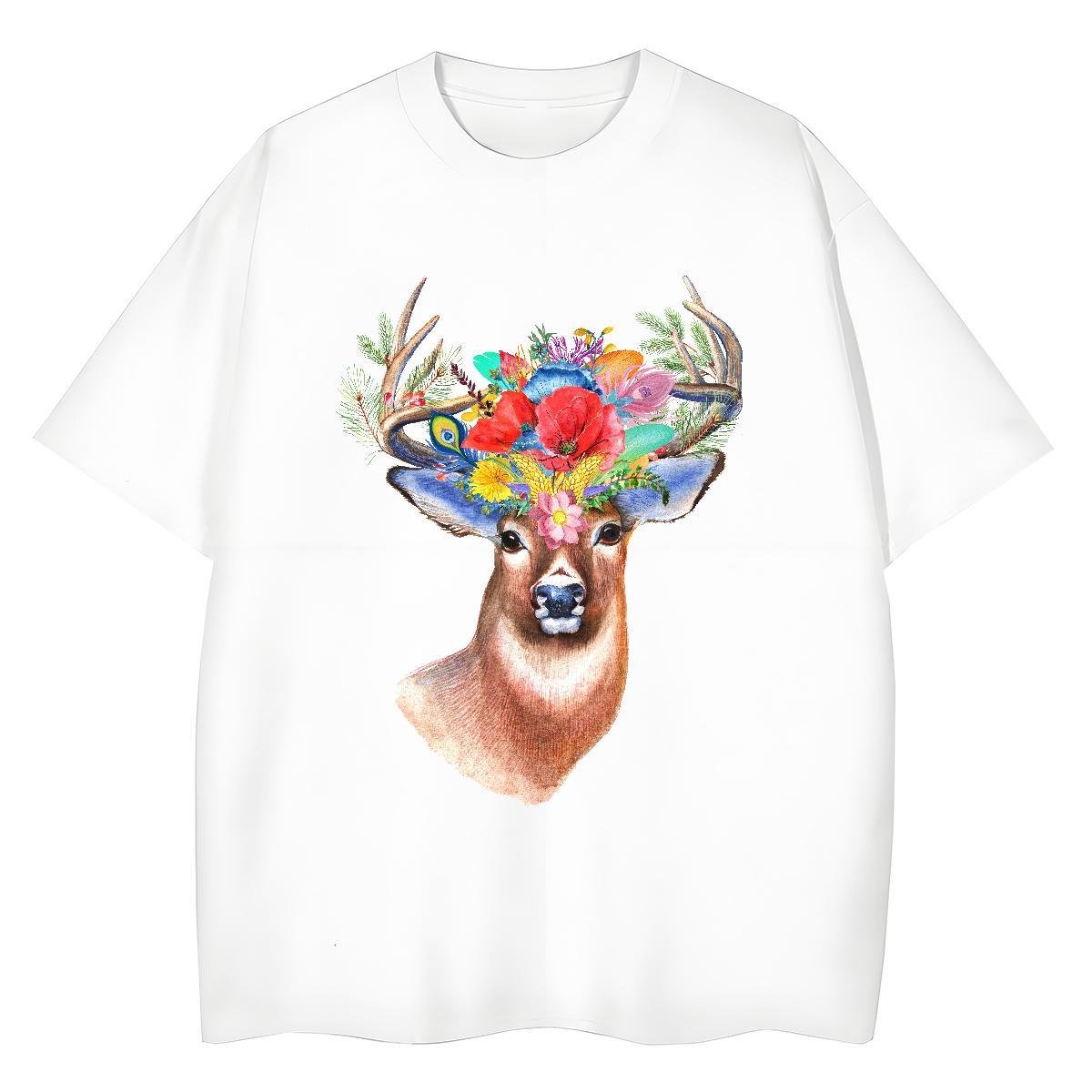 Comfortable Men T Shirts Deer Breathable Street Wear Anime Print 100% Cotton 230g Mens Tshirts Customized Clothings