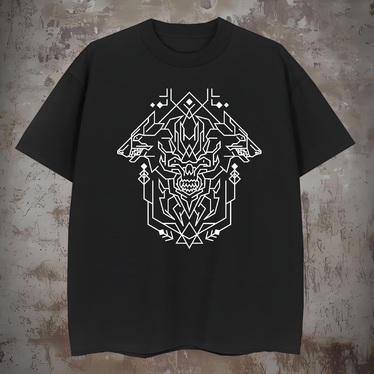 T Shirts Men 100% Cotton 230g Geometric line Street Breathable Short Sleeve Cartoon Print Men Tops Tees New Cool Design Tshirts