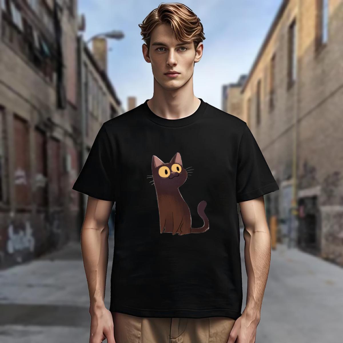 T Shirts Men 230g Cotton cat Hip Hop Short Sleeve Soft Custom Cartoon Mens Tshirts New Unisex Tees Shirts