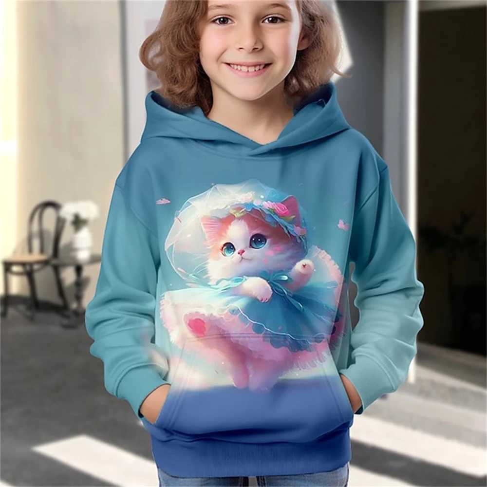 Hoodies Animal Cat 3D Print kawaii Streetwear Boys Girls Sweatshirts Oversized Unisex Hoodie Kids Hooded Pullovers Tops ClothingY240814