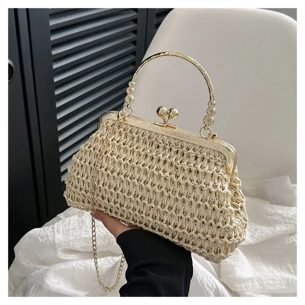 Handmade Crossbody Bag Women Fashion Mini Rattan Handbag Summer Straw Shoulder Bag Elegant Gentle Evening Party Clutch Bag 240813