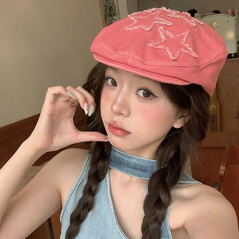 Y2k Personalized Star Washed Cotton Forward Hats for Men and Women Summer Fashion Versatile Street Sunscreen Trend Berets Cap 240805