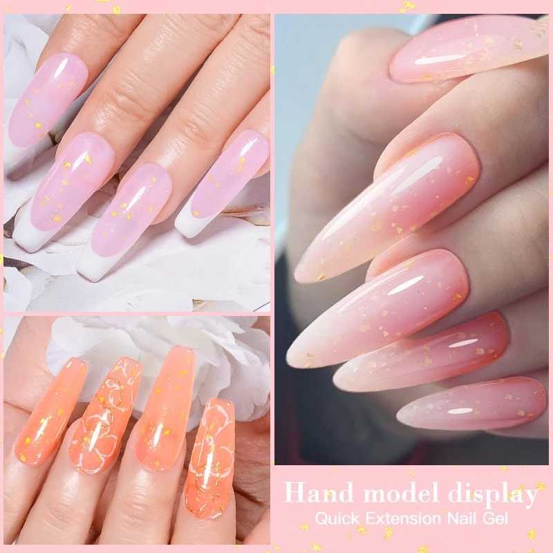 MEET ACROSS 8ml Pink Gold Glitter Quick Extension Gel Nail Polish Gold Foils Effect Semi Permanent UV Gel Nails Art for ManicureM240814