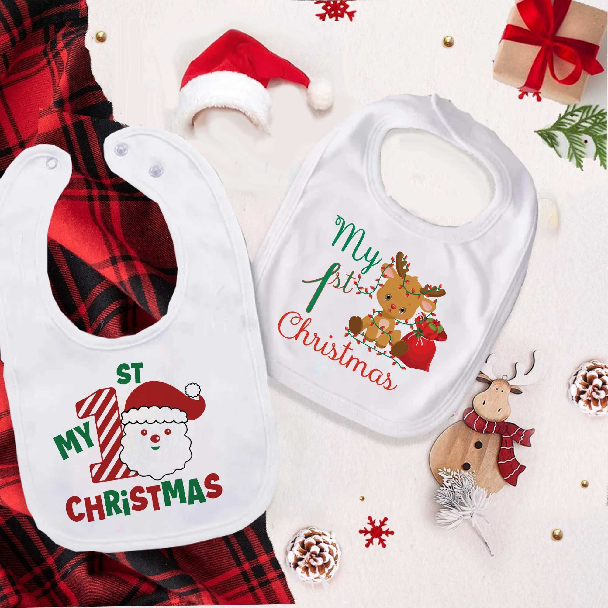 Bibs Burp Cloths My First Christmas Baby Bib Bibs Christmas Party Girl Boy Cotton Saliva Towel Deer Santa Snowman Print Bib infant Christmas GiftL4812