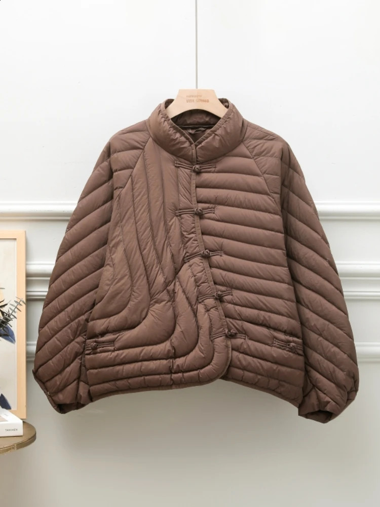 FTLZZ Winter Casual Lady Loose Solid White Duck Down Coat Light Puffer Parka Outwear Women Stand Collar Single Breasted Coat 240813