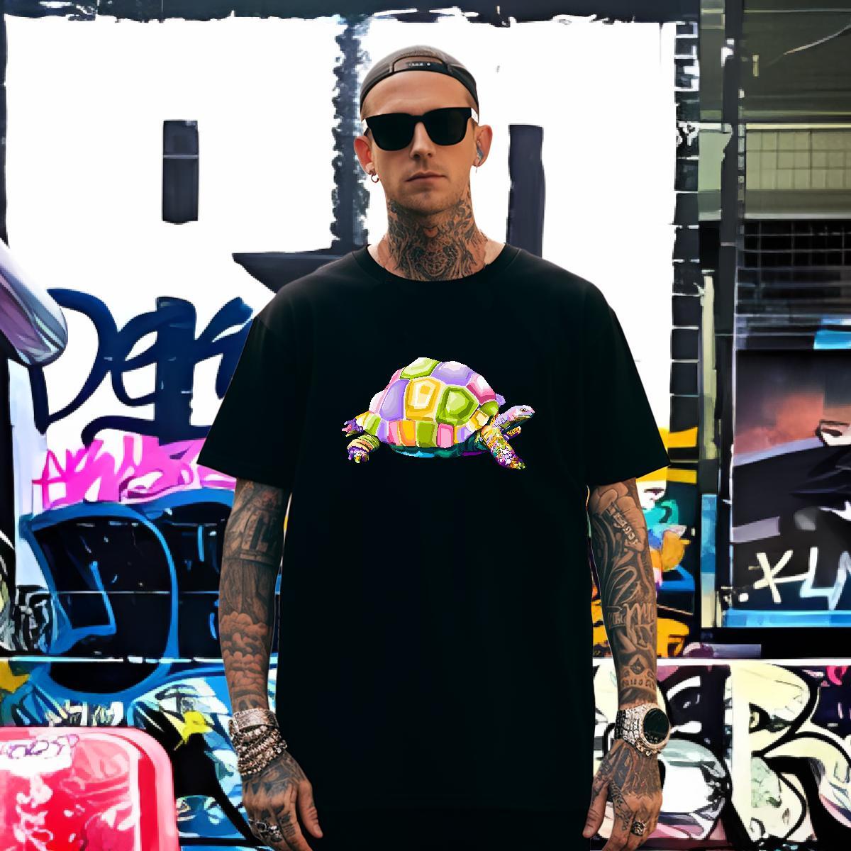 Popular Mens T Shirts tortoise Breathable Short Sleeve Street Wear Custom Printing 230g Pure Cotton Men Tees 2024 DIY Tops Tees