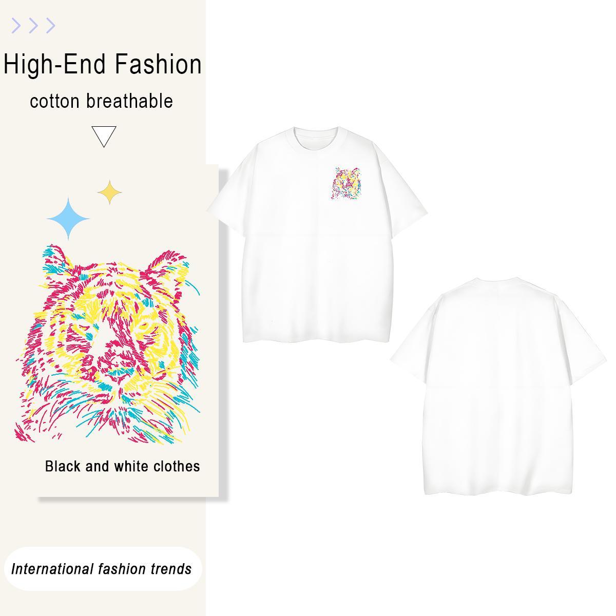 T-Shirts 230g Cotton tiger Summer Casual Breathable Soft Custom Printed Tshirts 2024 Loose Fit Tops Shirt