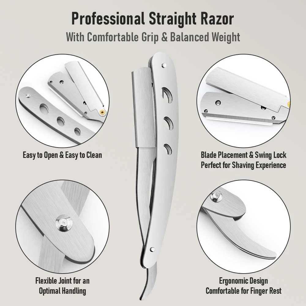 1PCS Shaving Trimming Knife Holder Haircut Beard Eyebrow Shaving Tool Stainless Steel Manual Folding Professional Barber KnifeM240814