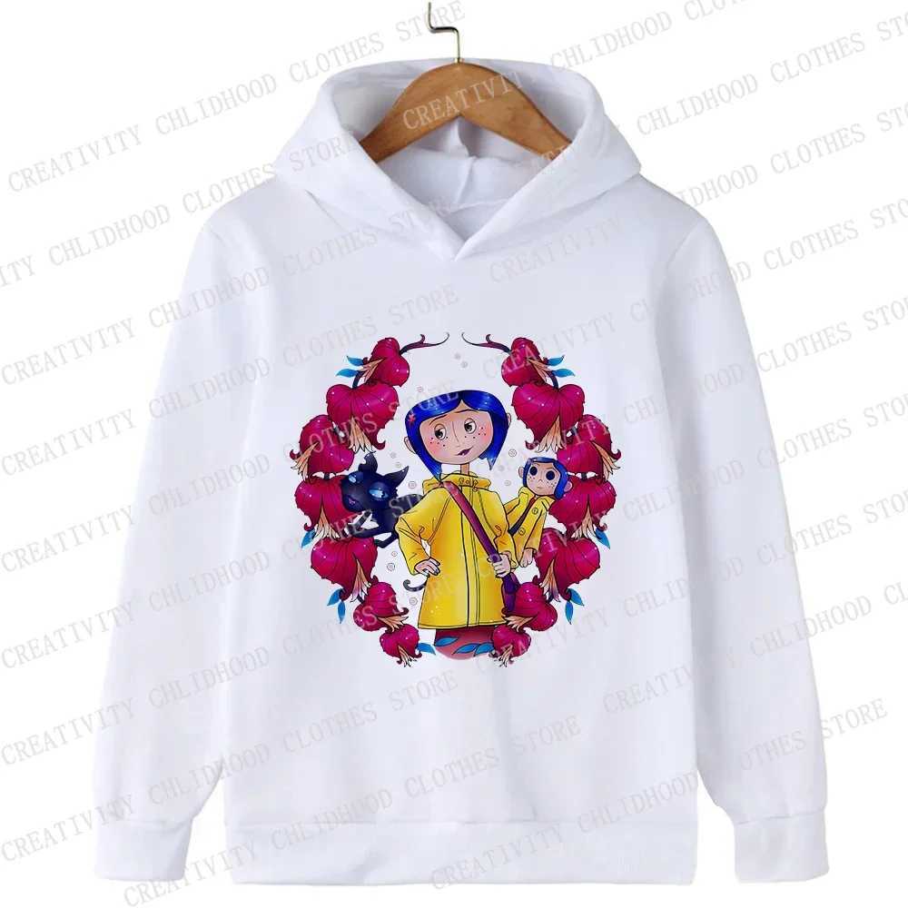 Coraline Children Hoodies Girl Boy Kids Movie Kawaii Pullover Fashion Cartoons Casual Clothes Kid Tops SweatshirtsY240814