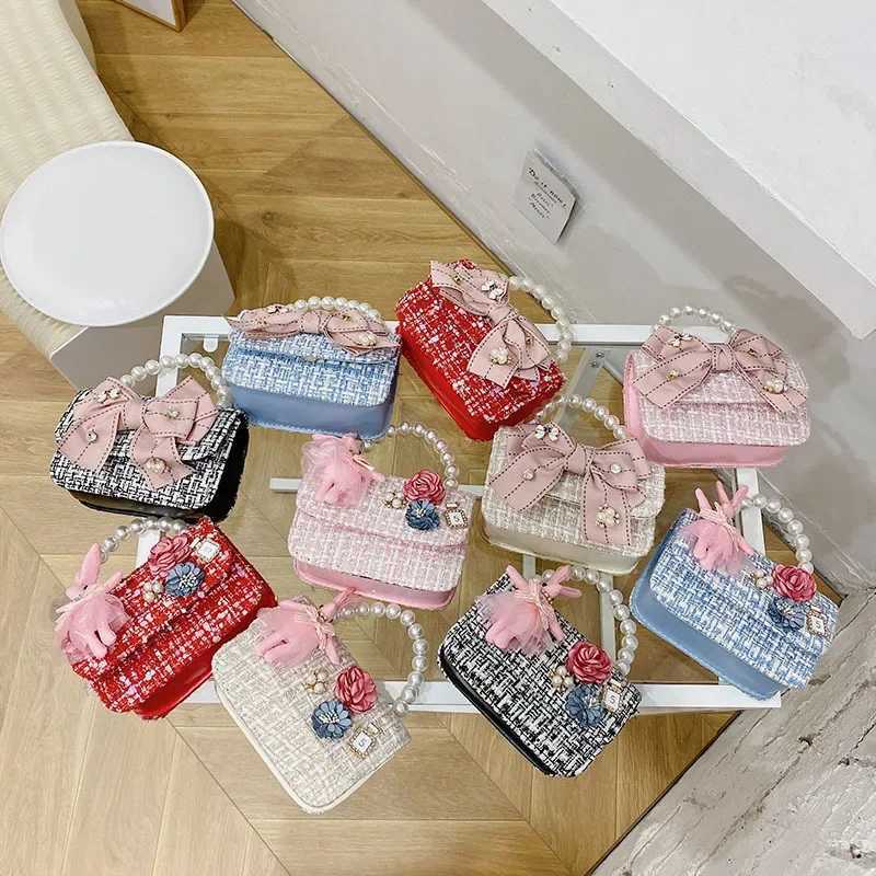 Fashionable mini cute princess handbag for girls classic coin wallet coarse tweed handbag childrens wallet childrens money bag baby shoulder chain bag