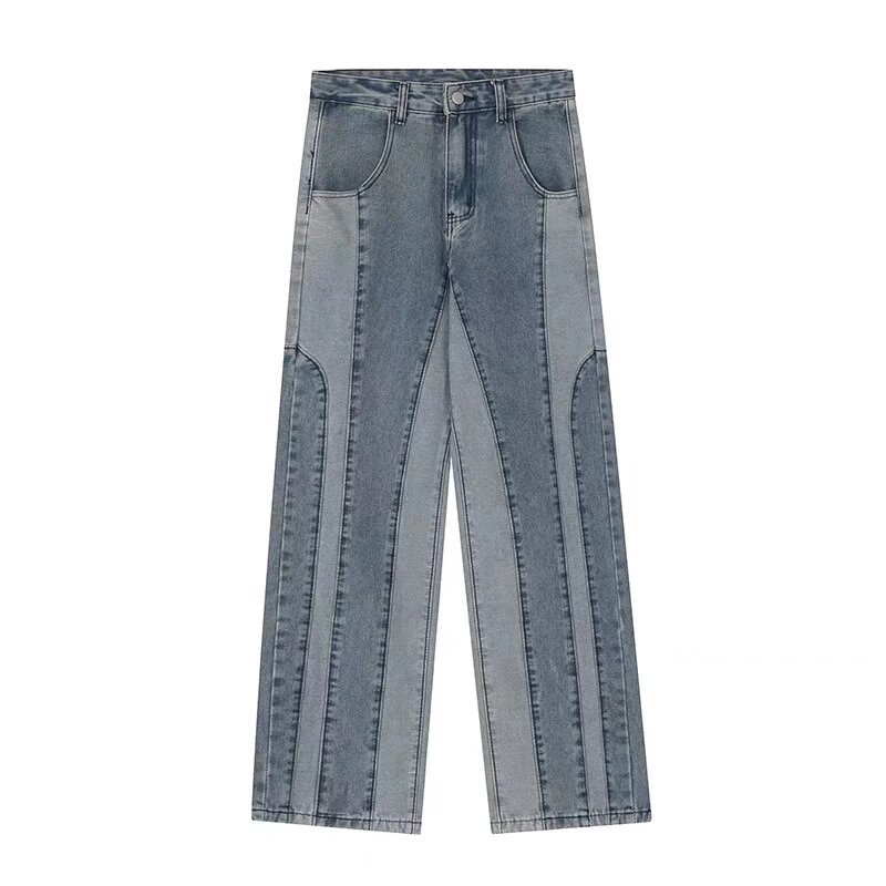 Men's Jeans Baggy Y2K Hombre Gray Spliced Denim Pants Loose Jean Trousers Vaqueros Fashion Patchwork Straight For Men