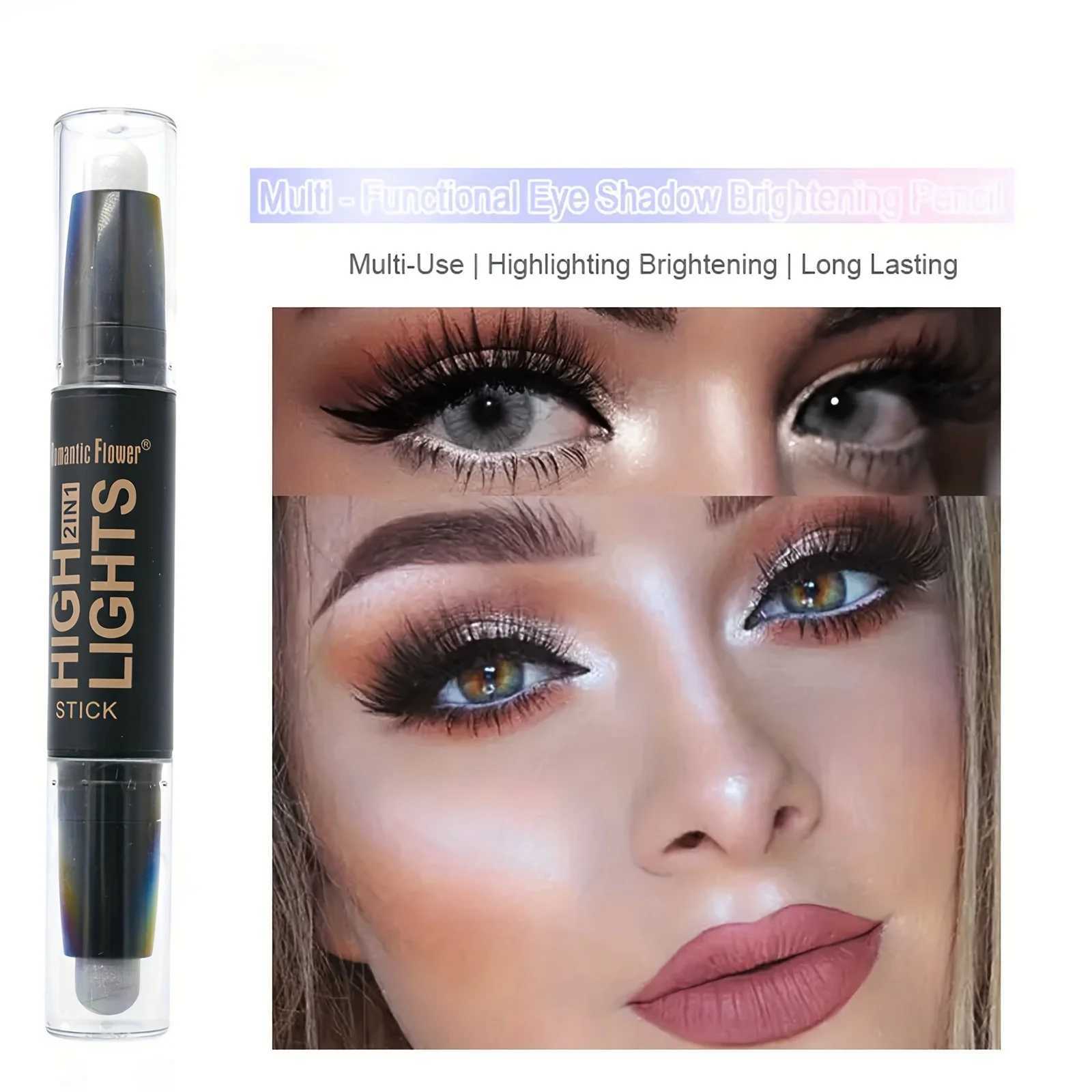 Double-ended bright white silkworm highlighter long-lasting waterproof smooth matte pearlescent silver eyeliner eyeshadow stick Y240813