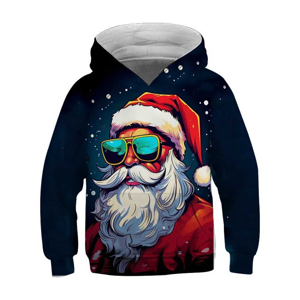 Christmas Santa Claus Print Graphic Hoodies for Children Top Comfy Trendy Hooded Pullover Kids Clothes for Autumn Winter OutdoorY240814