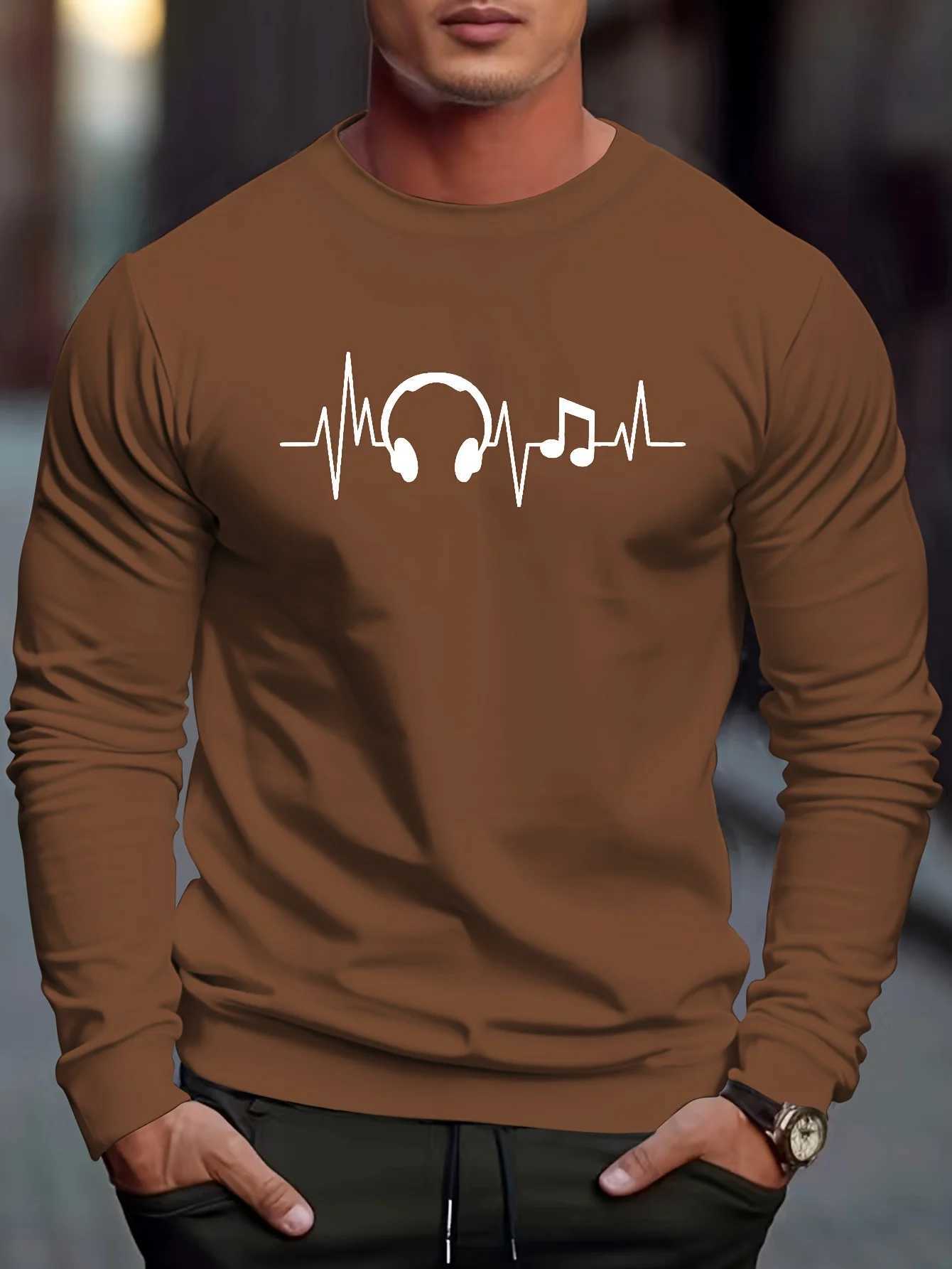 Mens Fall Long Sleeve Round Neck Casual T Shirt New Mens Sports 3D Digital Music Printing Sports Tops Winter Bottom ShirtM240814