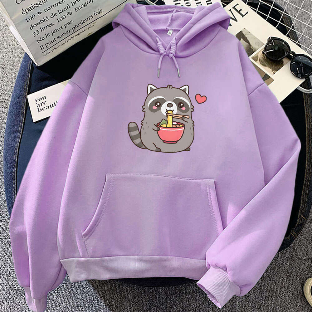 Eating Raccoon Ramen Cute Cartoons Graphic Printed Hooded Men Women Hoodies Plus Size Sweatshirt Personality Unisex Pullover