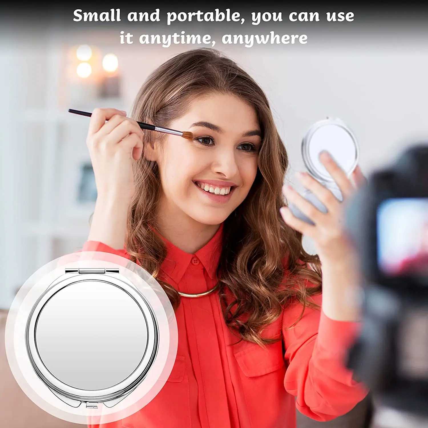 New style compact travel makeup magnifying glass - small portable elegant folding mirror handheld easy to carry W240813