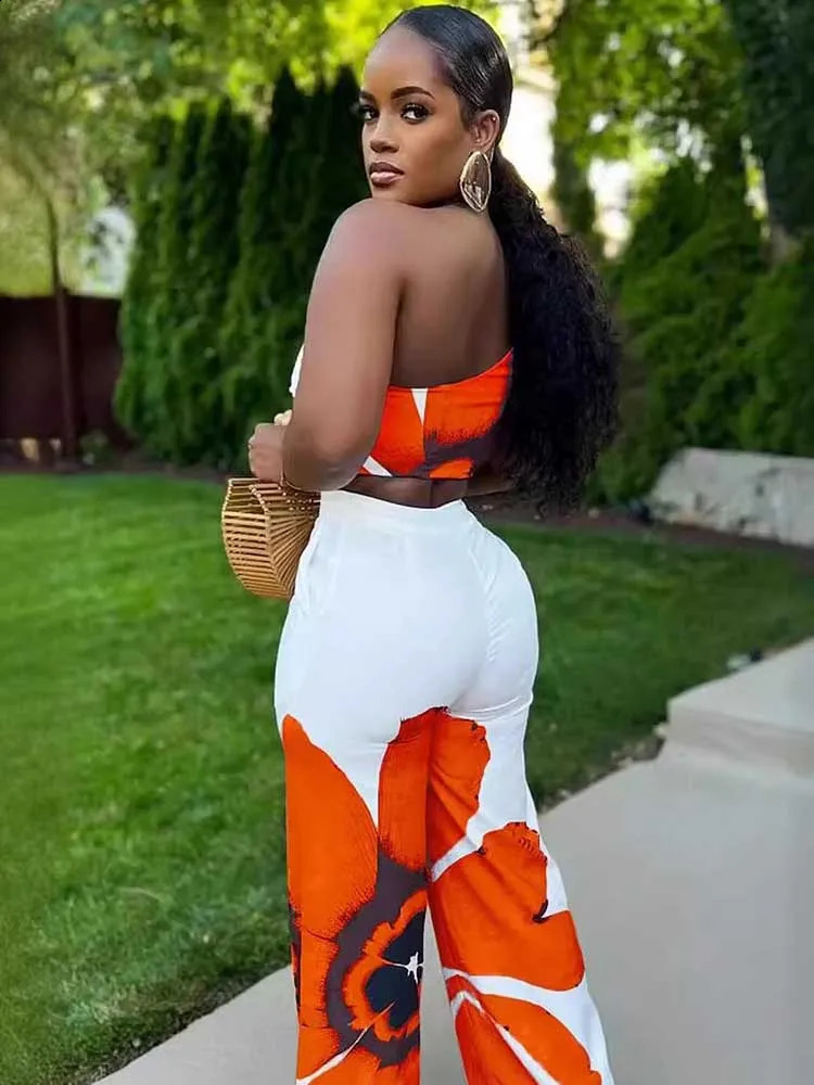 2 Piece Sets Women Outfit Casual Elegant Summer One Shoulder Tank and Long Pant Ladies Suits Sexy Wholesale Drop 240814