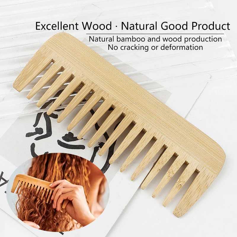 1 piece of natural bamboo and wood comb anti-static African fork comb beard comb mens anti-static wood comb hair comb W240813