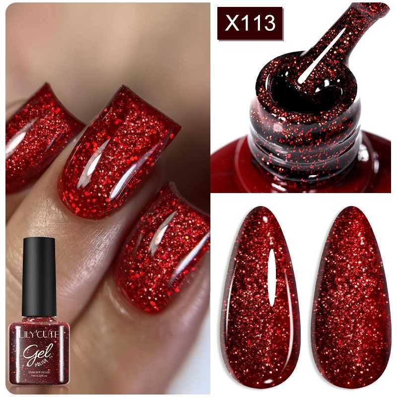 LILYCUTE 7ml Sparkling Red Gel Nail Polish Glitter Sequins Nail Gel Varnishes Semi-permanent Soak Off UV LED Nail Art ManicureM240814