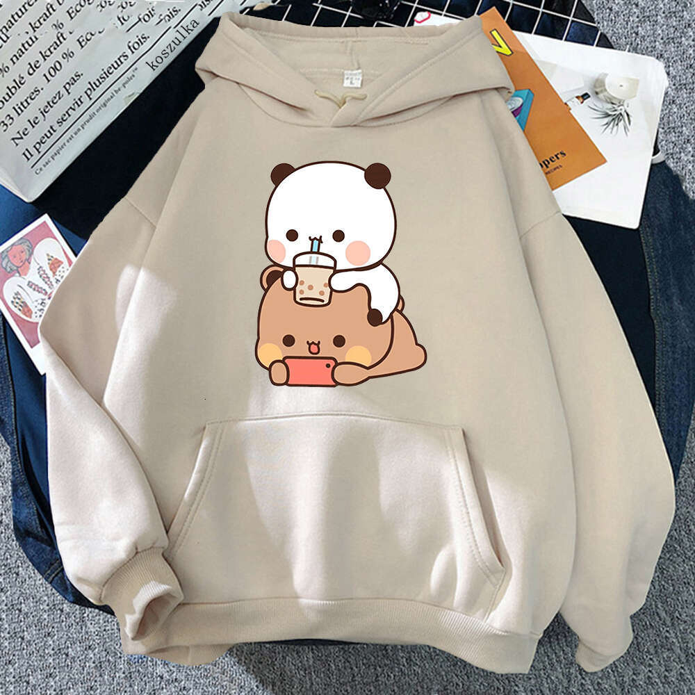 And Bubu Dudu Drink Bubble Tea Print Women Hoodie Kawaii Female Sweatshirt Haruku Loose Long Sleeve Plus Size Clothes Tops