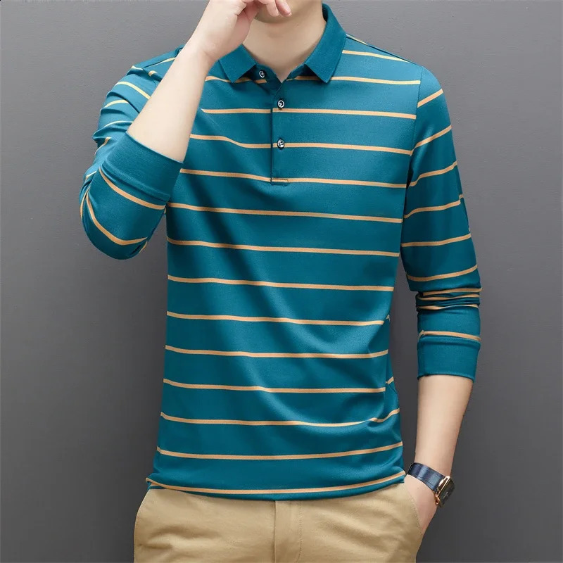 Mens Casual Long Sleeve Polo Shirt Fashion Solid Color Top o240814