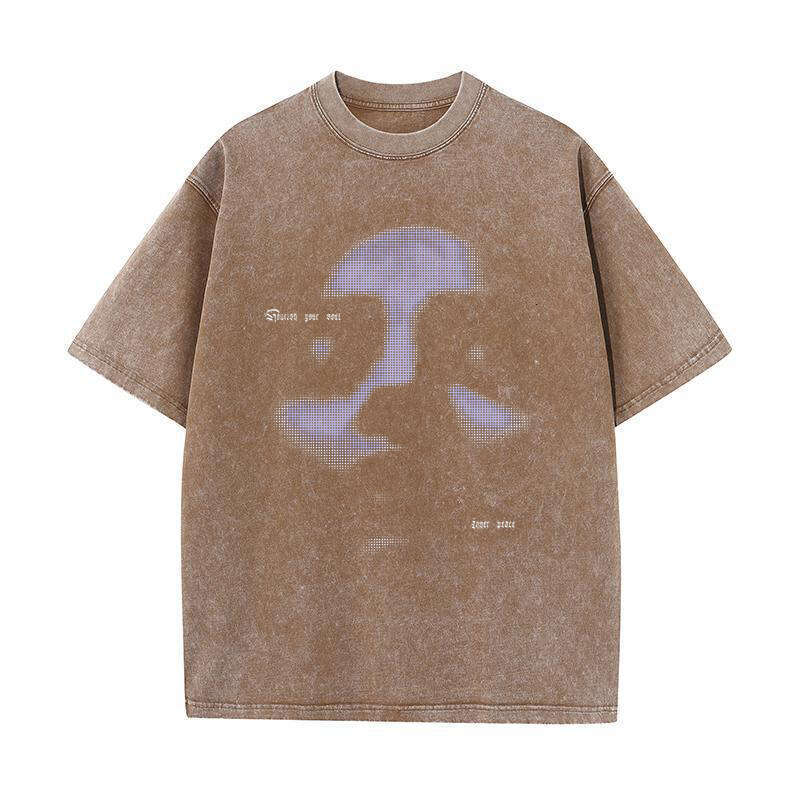 Abstract Artistic Horror Face Printed T-shirts Women Men Oversized Casual High Quality Washed Cotton T Shirts Summer Tees Tops ees ops