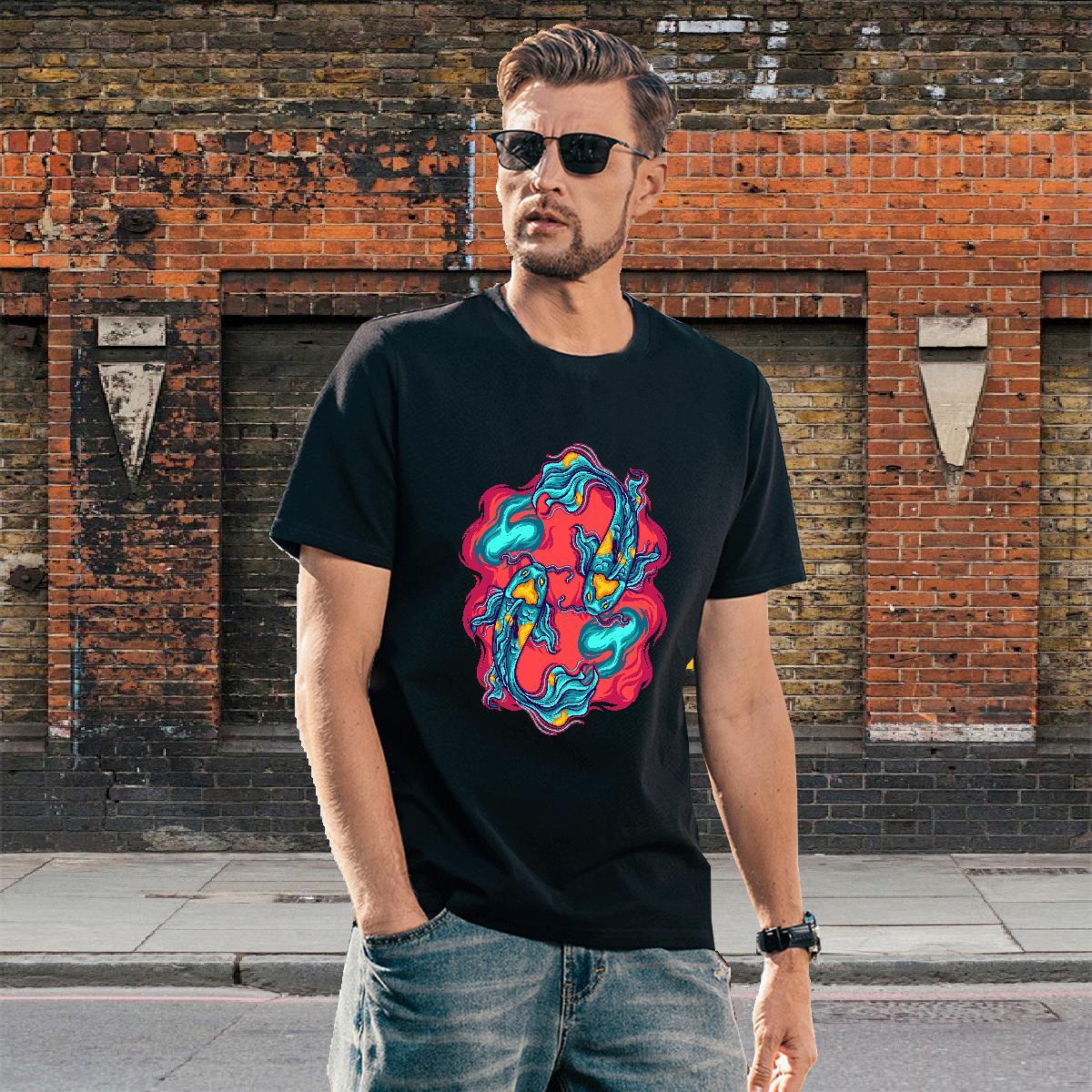 Free Shipping Mens T Shirts O Neck Short Sleeves Casual Beach Anime Print 230g 100% Cotton Men Tees Fashion New Tops Shirt