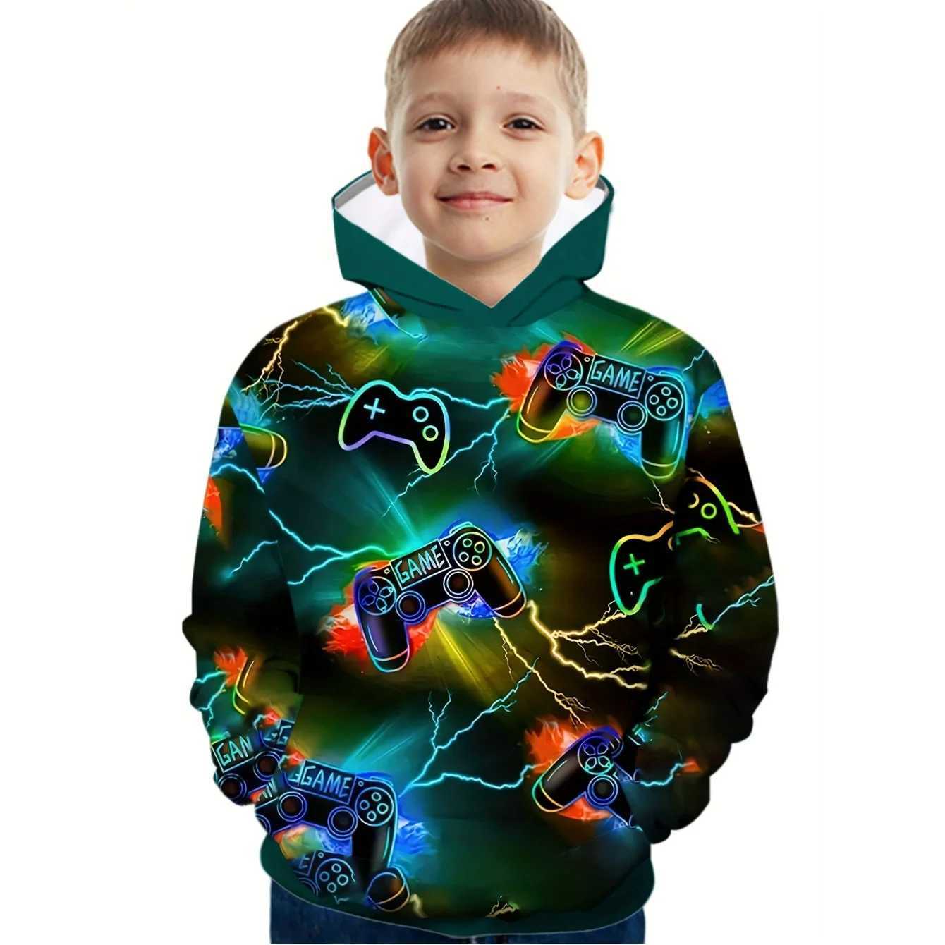 Colorful Gamepad 3D Print Boys Casual Long Sleeve Hoodies Boys Sweatshirt for Spring Fall Childrens Hoodie Tops Outdoor HoodiesY240814