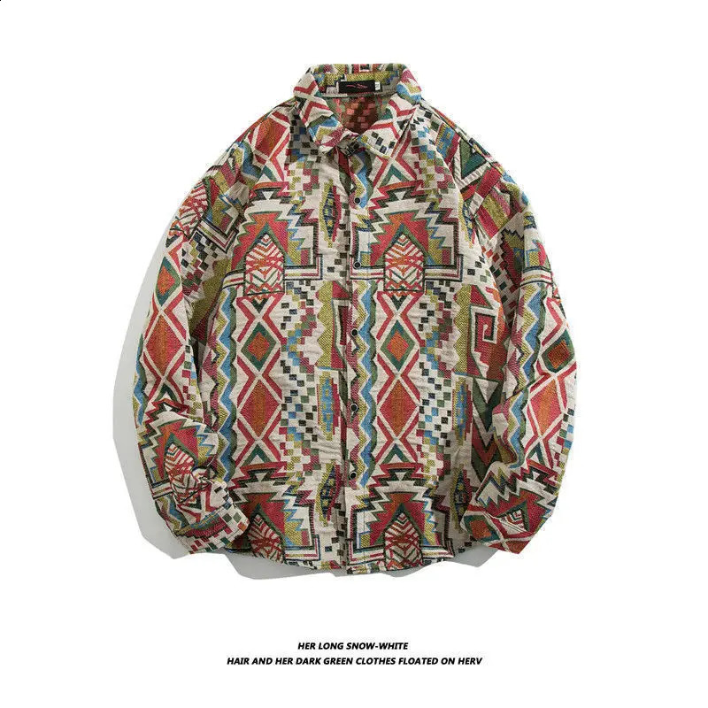 Cuban vintage wool shirt loose spring clothing Japanese Harajuku ethnic style artist long sleeved shirt jacket mens clothing 240814 - view 3