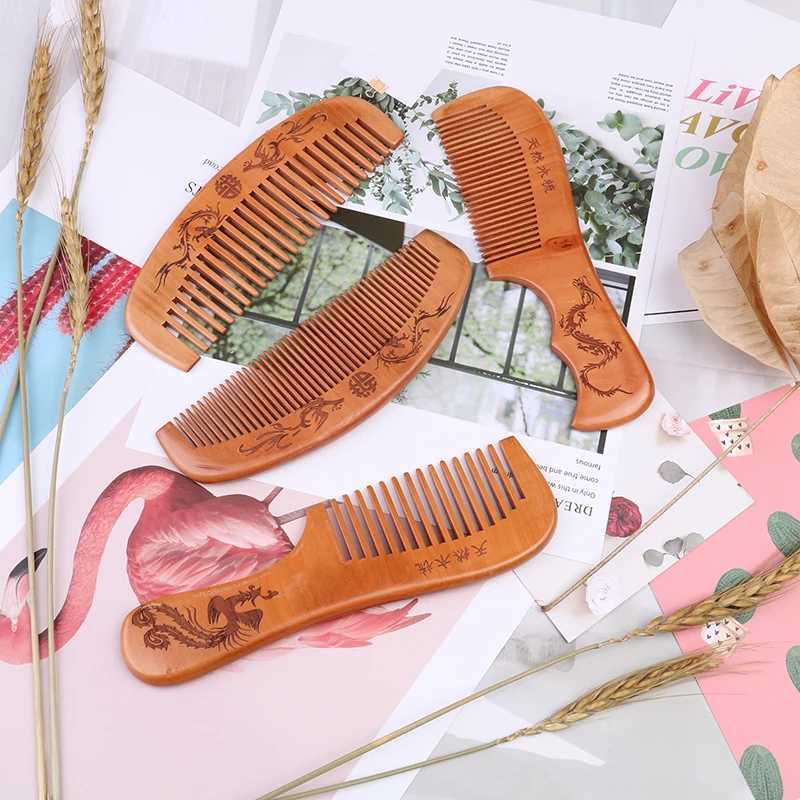 1 anti-static head massage hair care woodworking tools beauty accessories natural peach wood comb closure teeth W240813