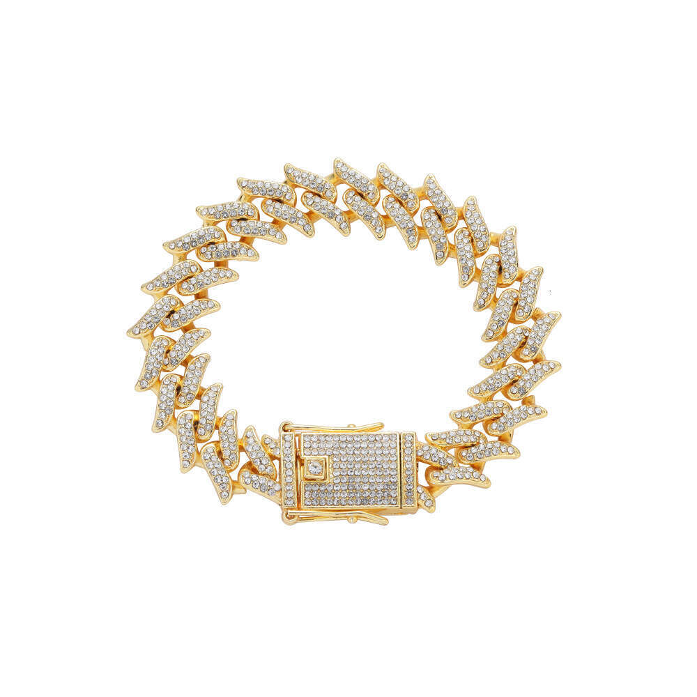 new 16mm necklace with small thorns cuban chain two rows of dia spikes hip-hop men's Bg bracelet