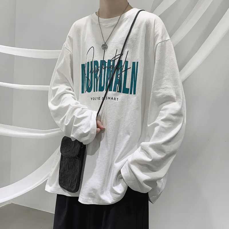 Long Sleeve T-shirts Men Loose Harajuku Large Size S-5XL Oversize Letter Printed O-neck Tees Spring Ins Fashion Chic Tops RetroM240814