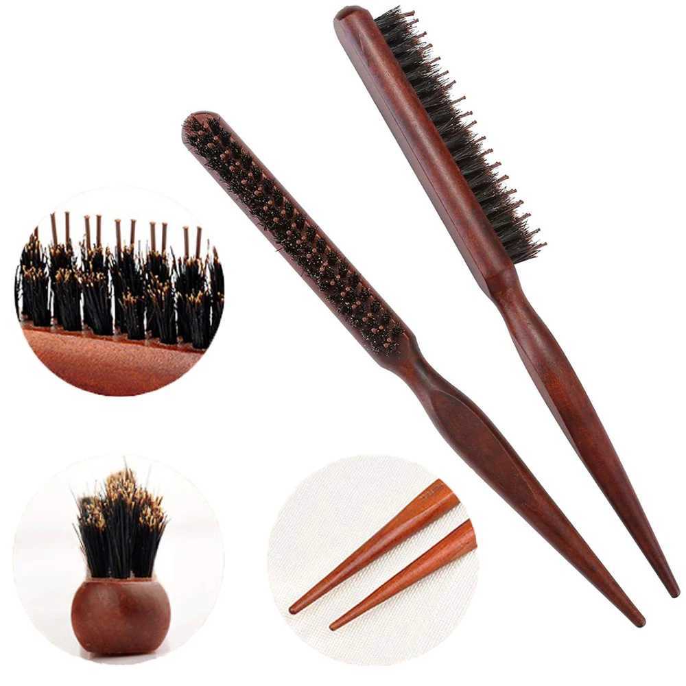Pig mane teasing brush with mouse tail used for hair segmentation edge control back combing smoothing styling hair tools W240813