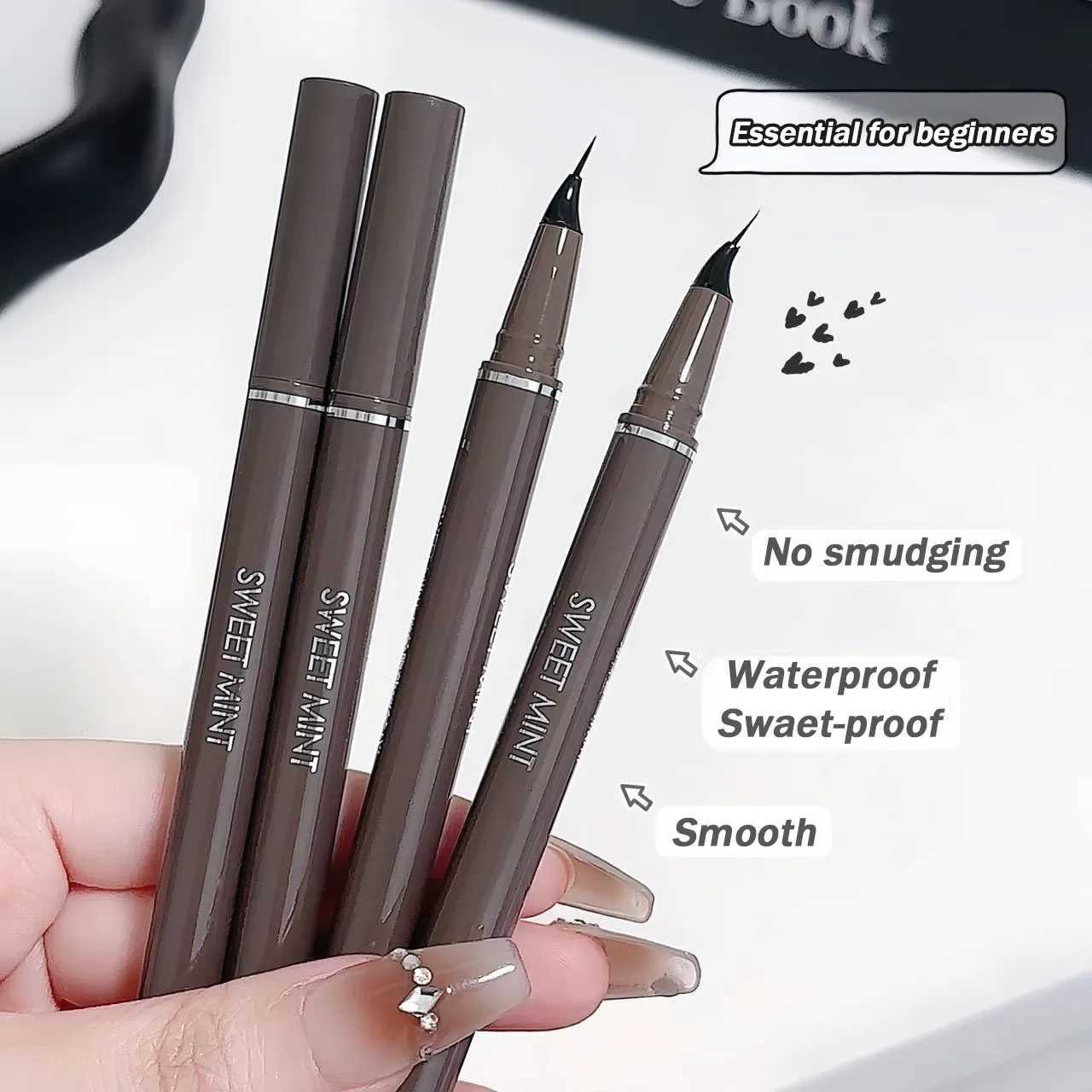 Quick Dry Liquid Eyeliner Curved Pen Tip Easy To Draw Fine Lower Eyelash Eyelid Pencil Smooth Eye Liner Waterproof Cosmetics Y240813
