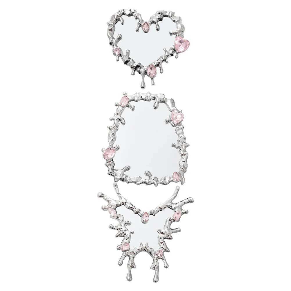 3 handheld makeup mirrors heart-shaped butterfly and square mirror decorations handheld mirrors W240813