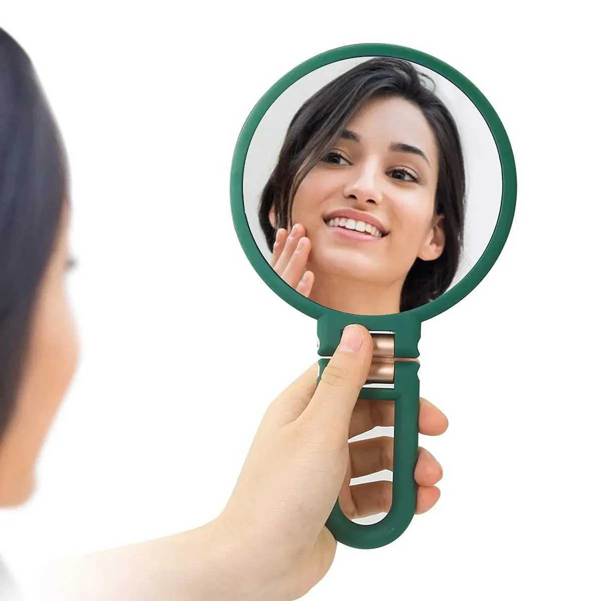 Double sided folding hand magnifying glass travel mirror womens handheld makeup mirror 2/5/10/15x retro style W240813