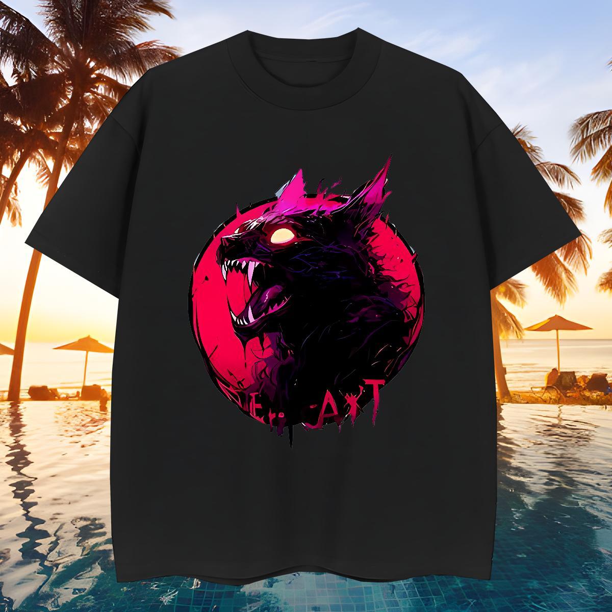 Soft Men T Shirts wolf Breathable Short Sleeve Hip Hop Street Graphic 100% Cotton 230g Men Tshirts 2024 DIY Tops