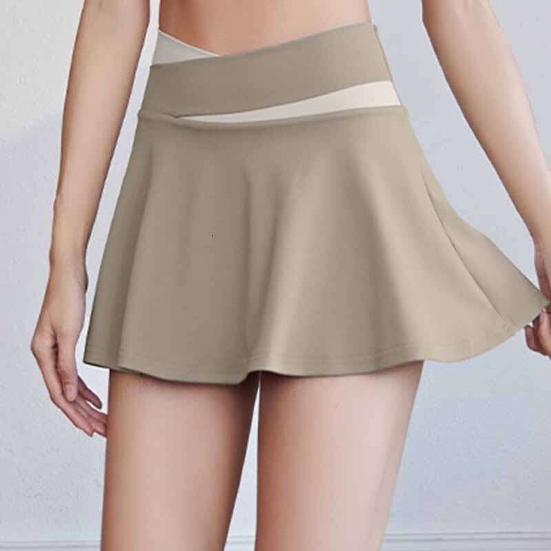 Women Tennis Skirts Sport Golf Ruffled Skirt Fake Two Pieces Fiess Crossover High Waist Breathable Dance Yoga Skort
