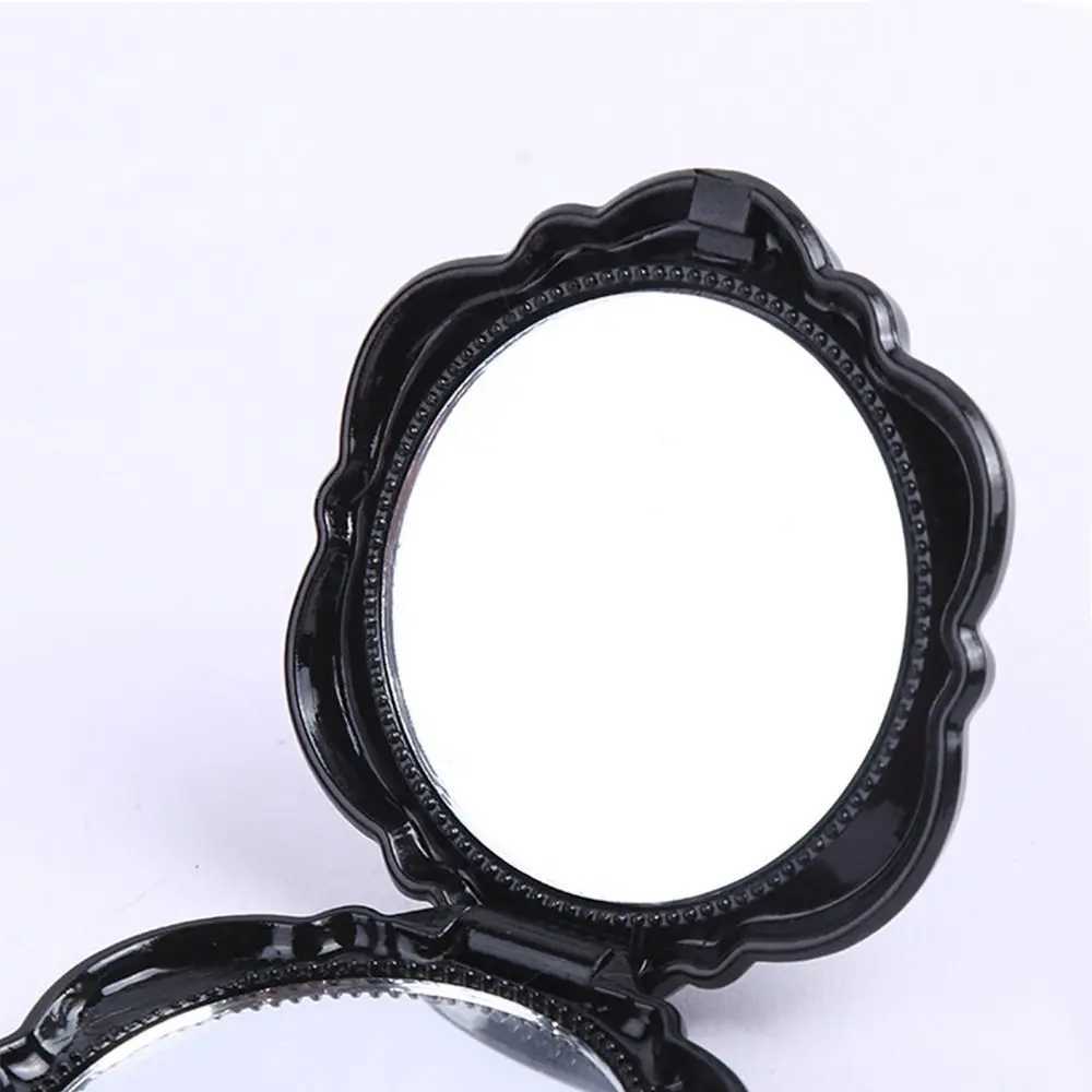 Double sided rose makeup mirror circular handheld makeup mirror convenient mini pocket mirror travel beauty tool W240813