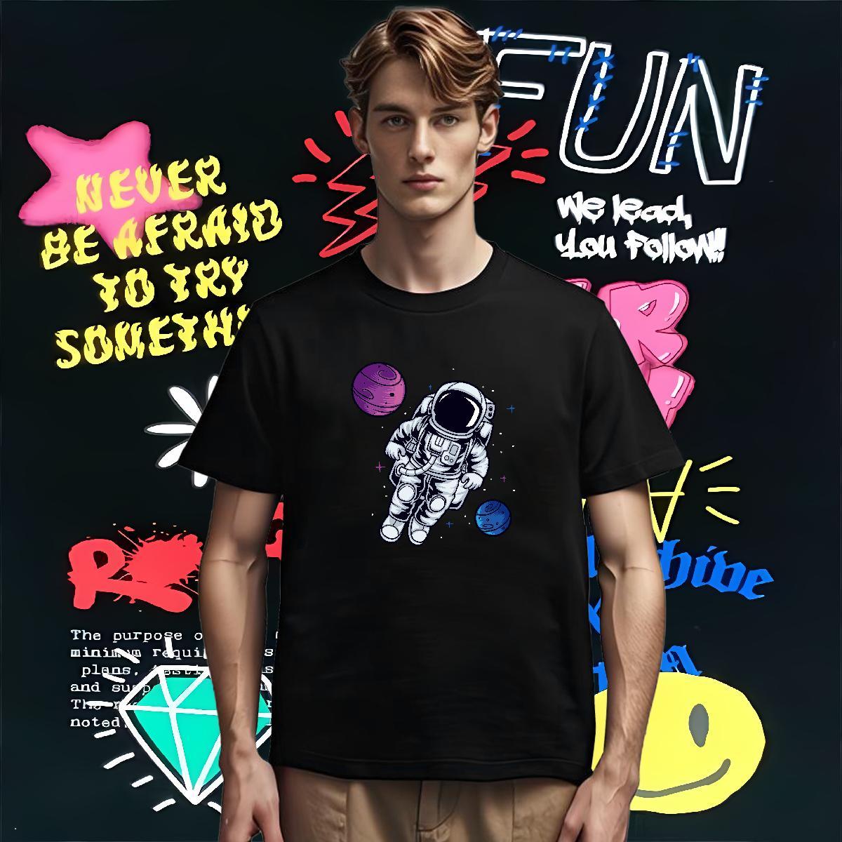 Man T Shirts 230g 100% Cotton cosmonaut Beach Breathable Short Sleeve Custom Printed Couples T Shirts Wholesale Designer Tees