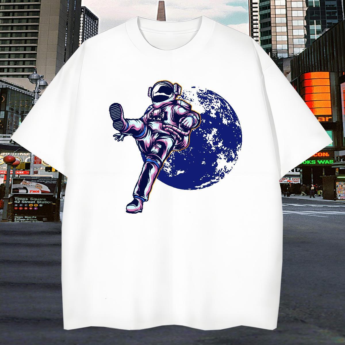 T Shirts Men 230g Pure Cotton cosmonaut Hip Hop Street Breathable Black Oversized Tshirts 2024 DIY Comfortable Tee Shirt