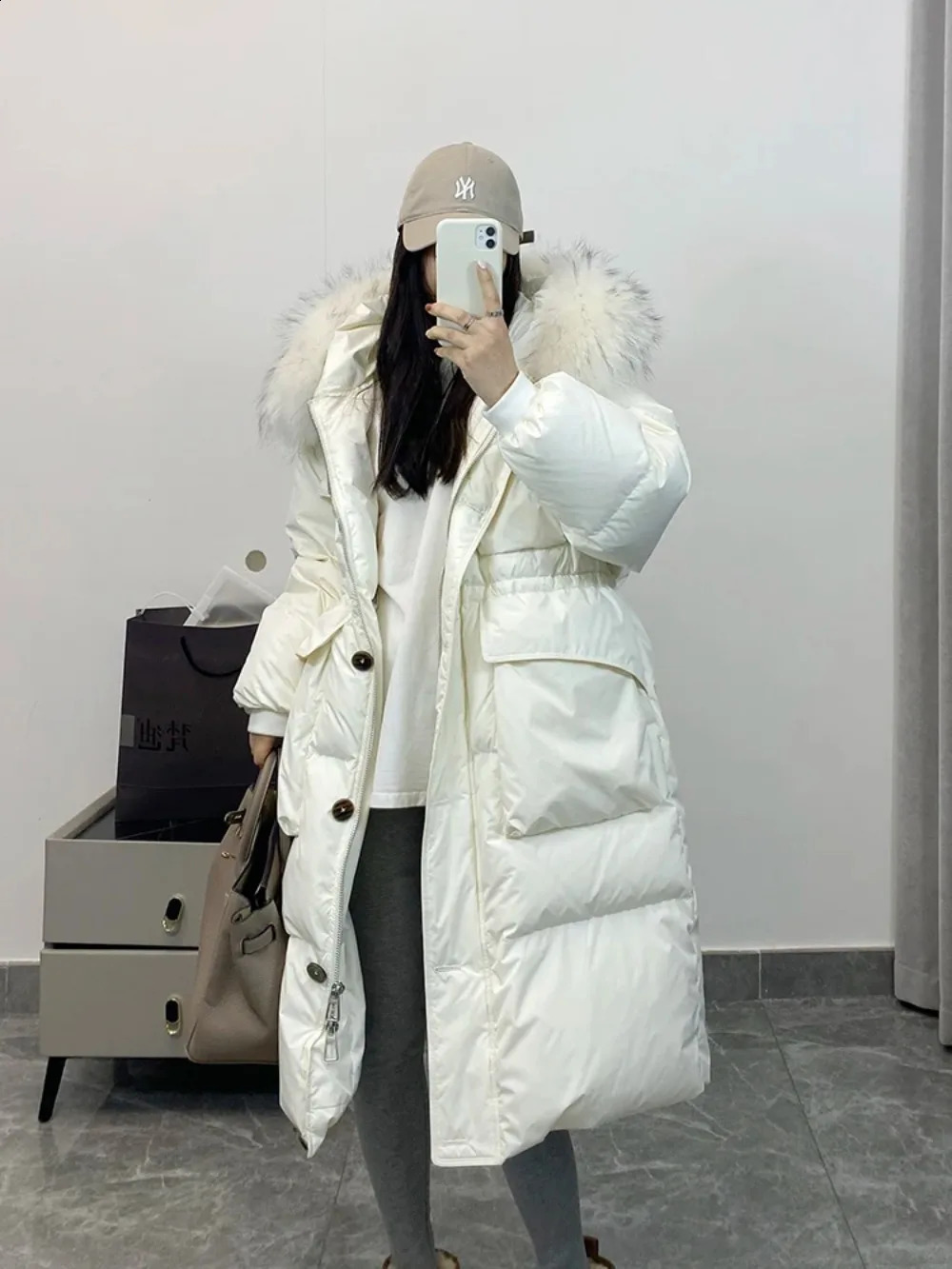 Down Jacket Women Waterproof Winter Long Puffer Jacket 2024 Real Raccoon Fur Hooded Duck Down Coat Female Rain Feather Parkas 240813