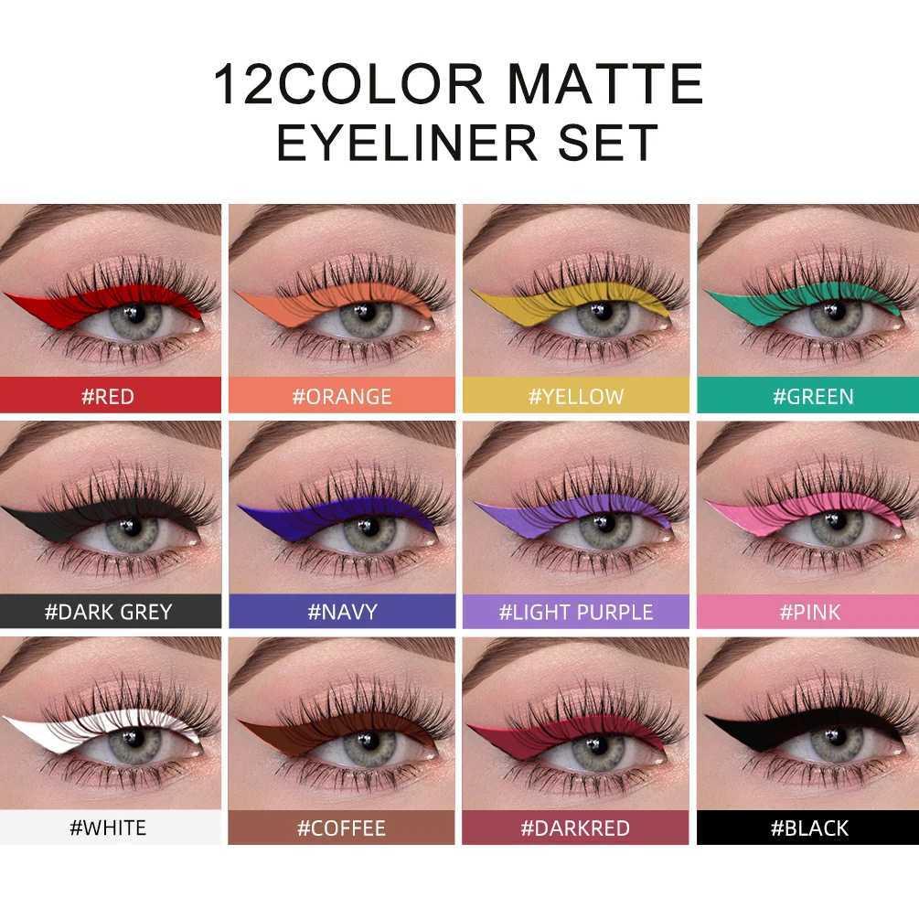 QIBEST Colored Eyeliner Set Waterproof Eyeliner Pencil Long Lasting Matte Eye Liner Makeup Cosmetic Beauty Colorful Liner 12 PCS Y240813