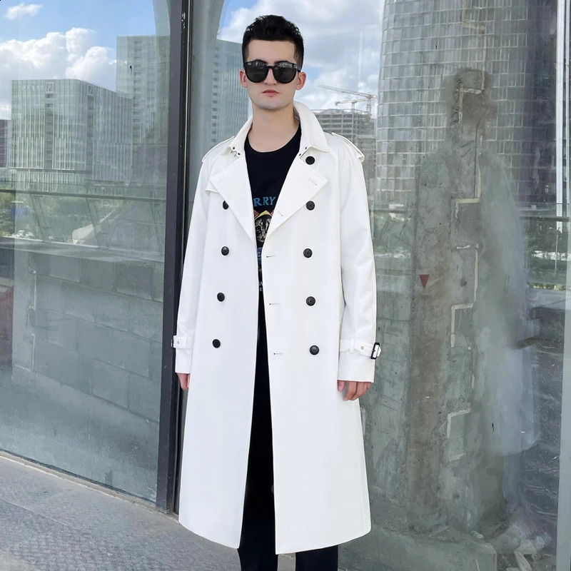 trench coat mens long knee length double breasted raglan sleeves brown British mens thickened down inner tank with windbreake 250214 - view 3